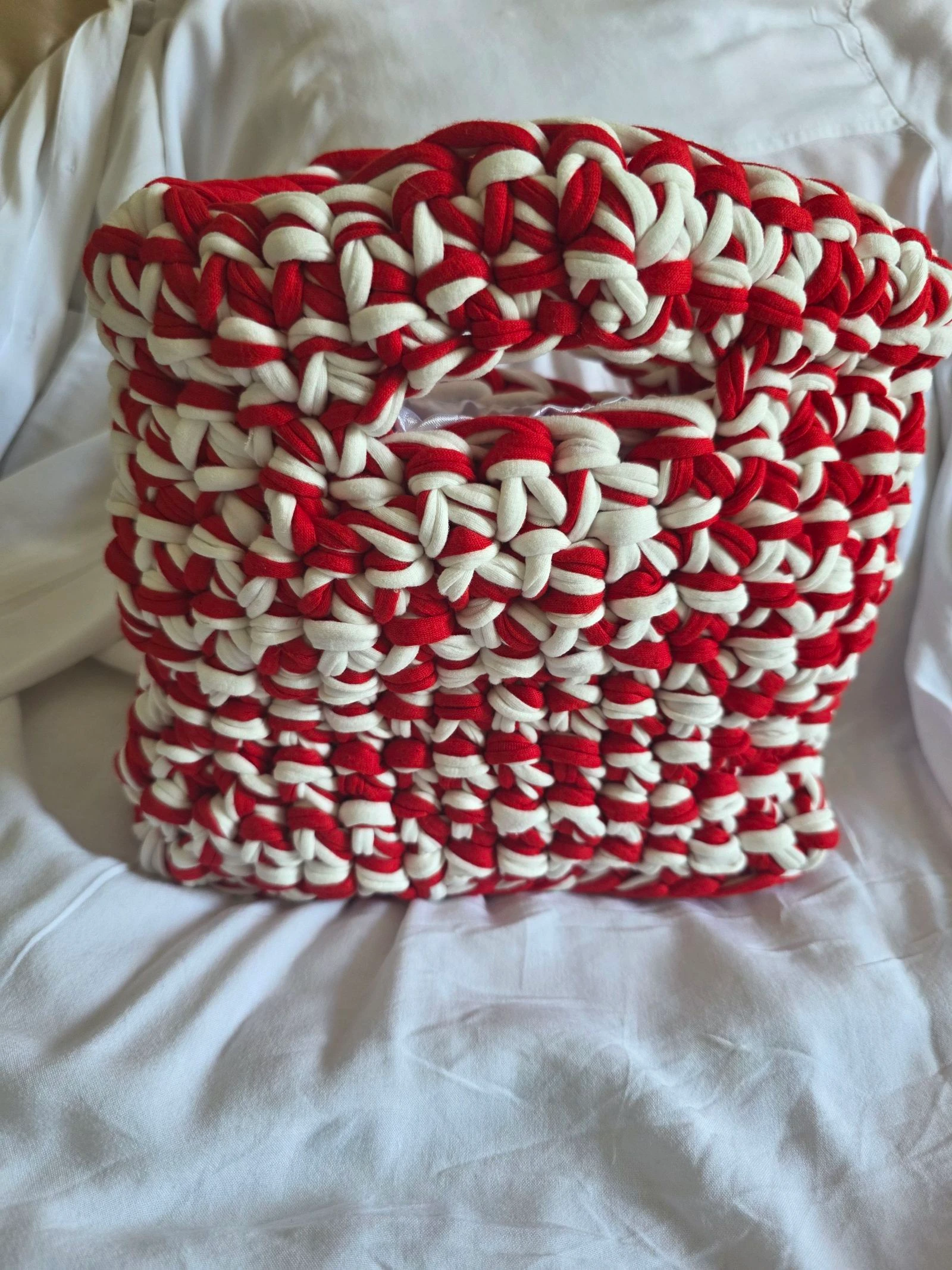 Sac Fourre-Tout Tressé Rouge et Blanc -